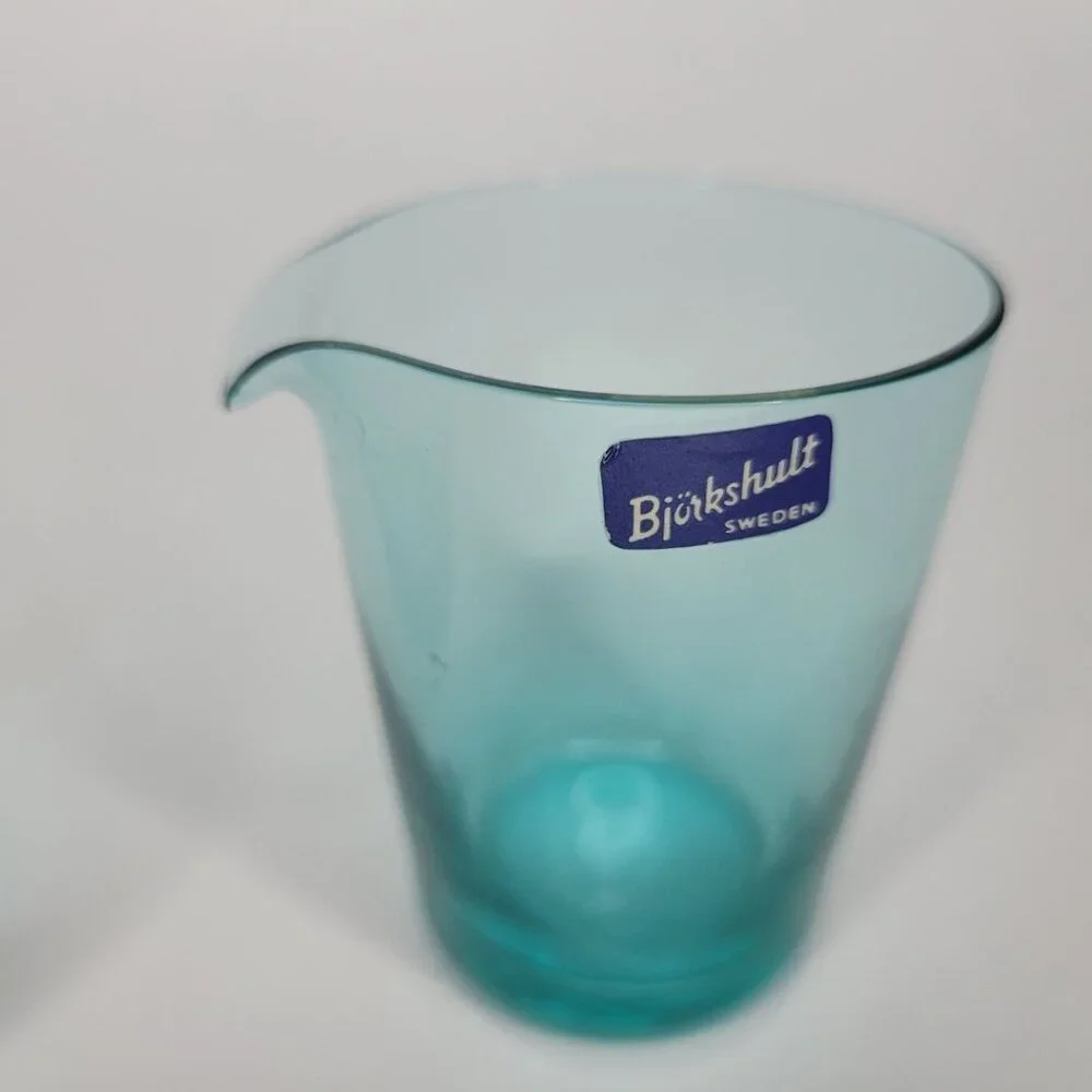 Bjorkshult Swedish Sea Blue Thin Glass Cream‎ Sugar Set